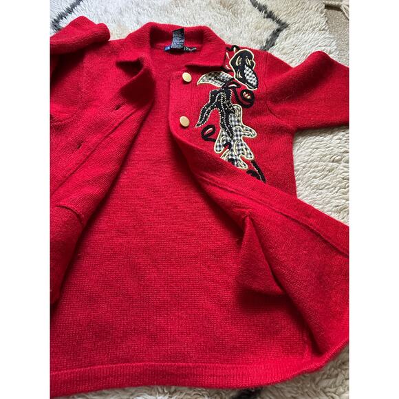 Vintage mohair cardigan sweater coat jacket red Y2K I.B. Diffusion Applique Sz S - Picture 14 of 16